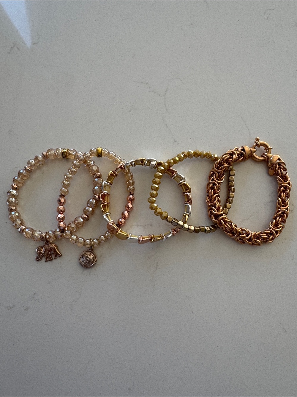 Gold & Rose Gold Mixed Bead Bracelet Set of 5 - Women Jewelry